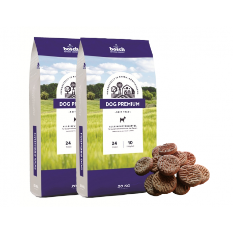 bosch Dog Premium 2 x 20kg + bosch CAKE sausainiai 10kg
